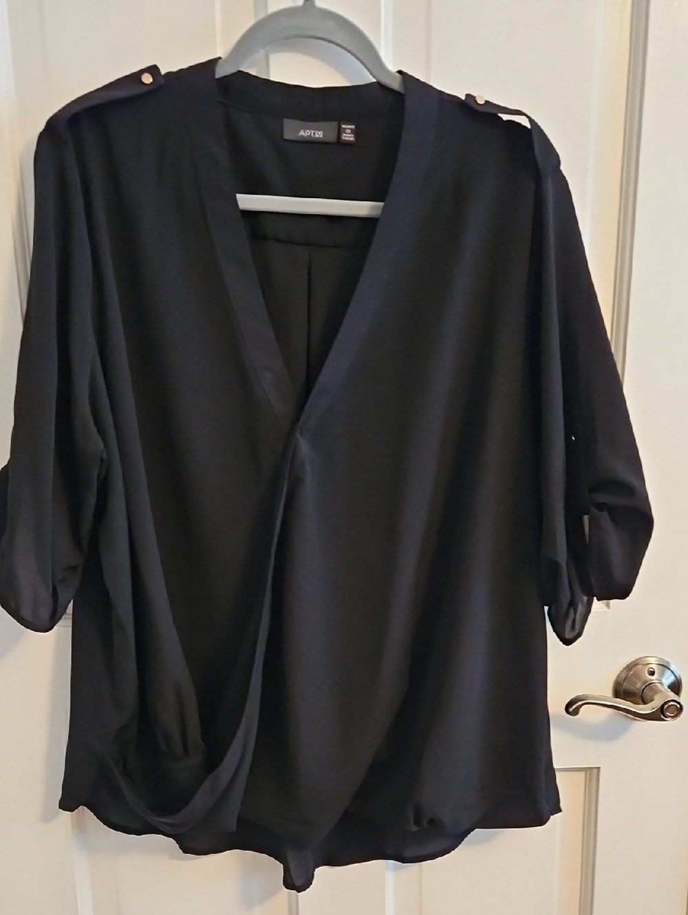 Apt. 9 Black Draped Wrap Blouse with Shoulder Tabs